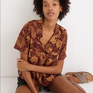 Madewell linen-blend raglan camp shirt in sunflower season